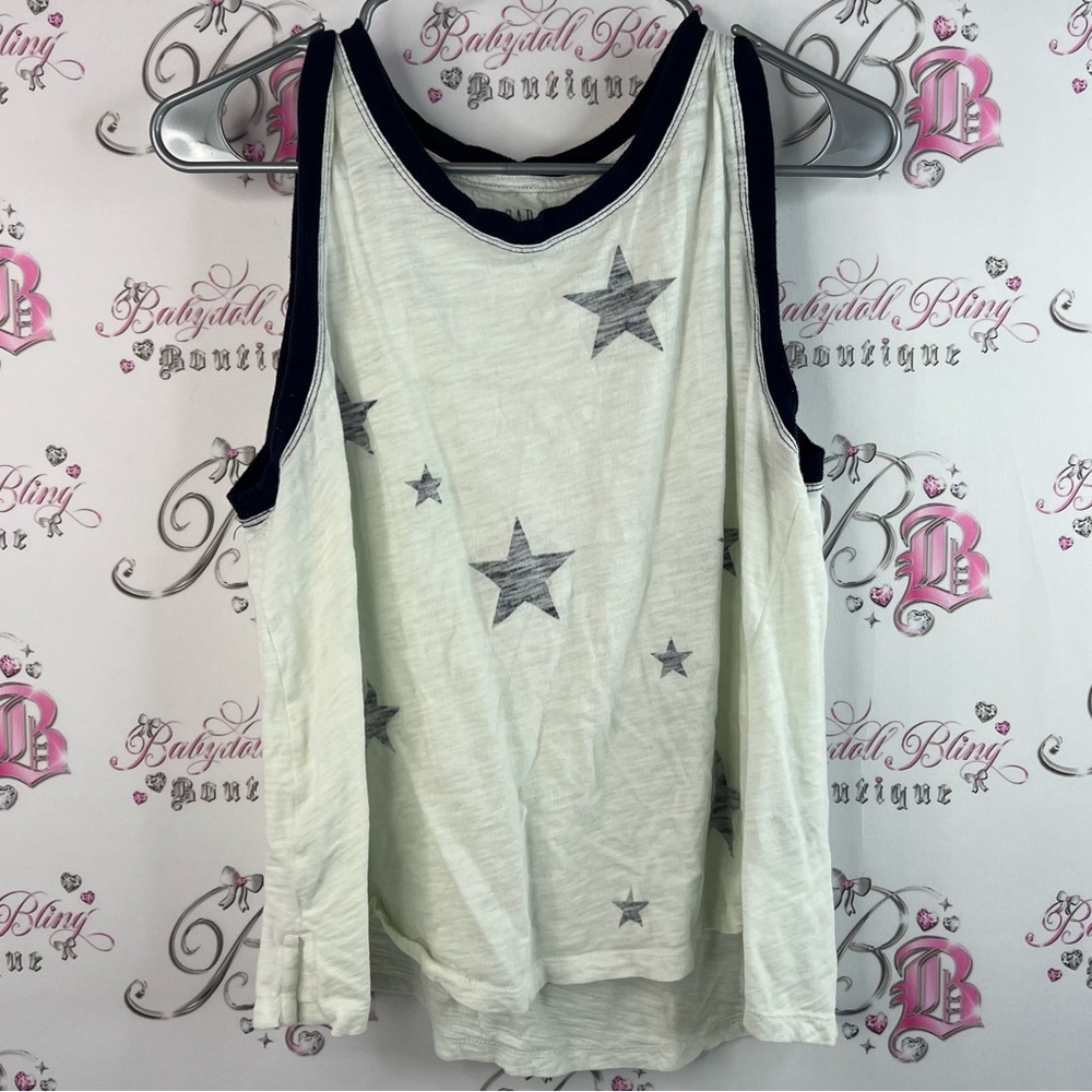GAP tank top stars two tone black cream White Tank Top with Star Pattern